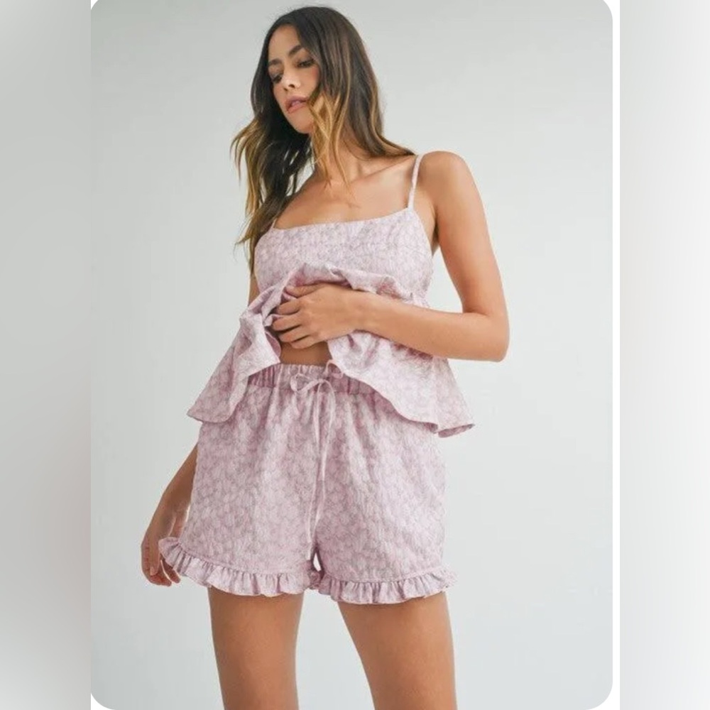 Amable by Mable Pink and Silver Floral Top and Shorts Set
